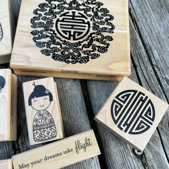 Vintage Asian-Inspired Wooden Stamp Set - Picture 7 of 16
